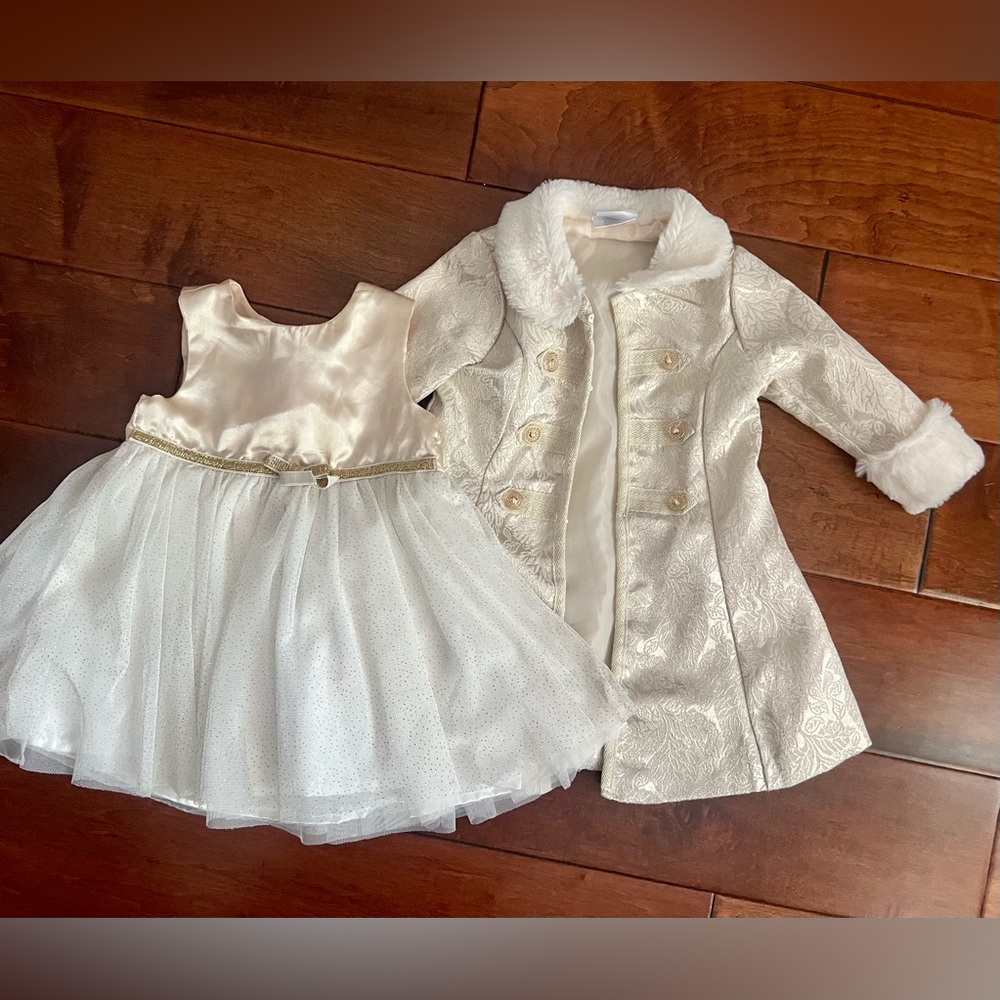 Beautiful baby girl gold dress and coat size 12 months